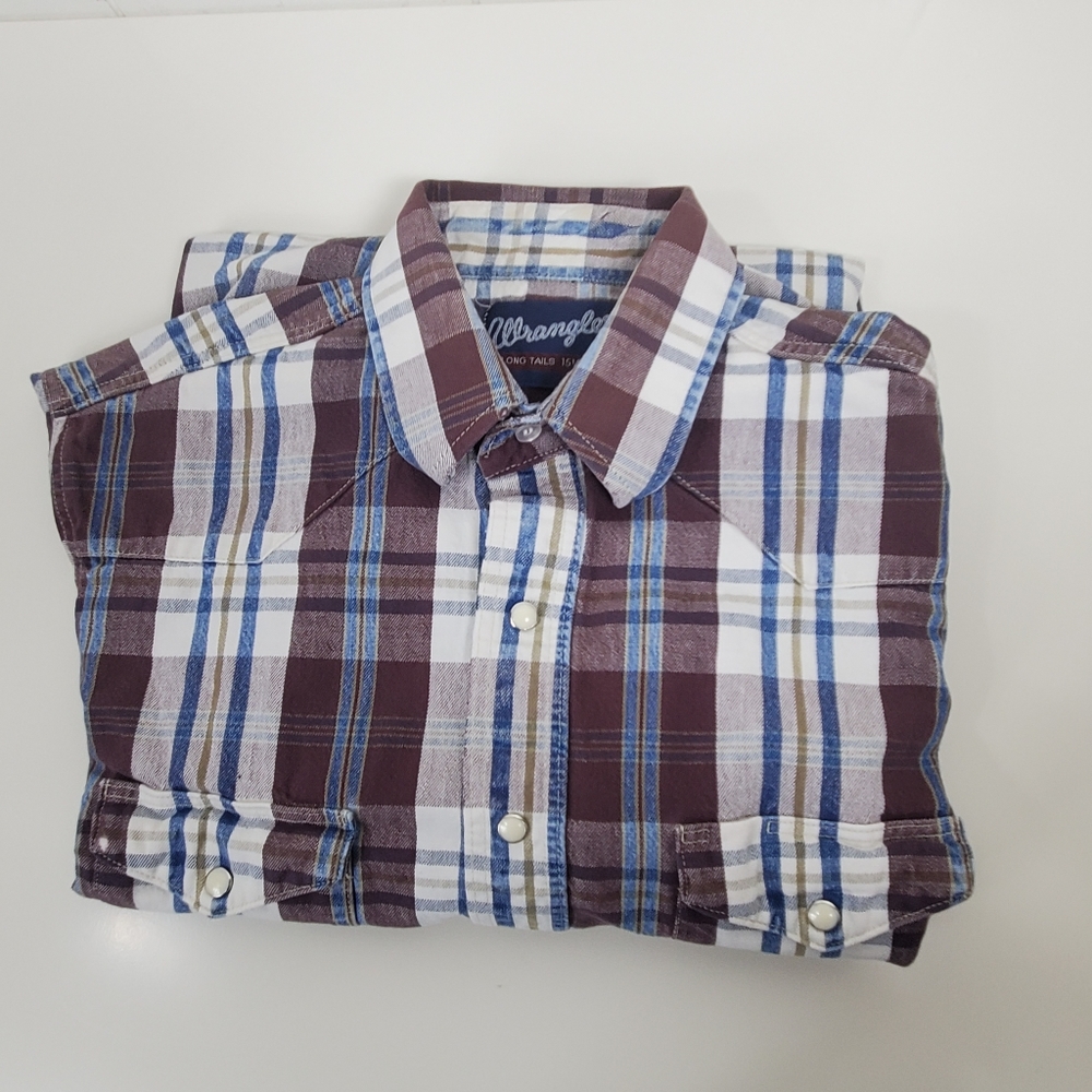 Vintage 70s plaid Wrangler button front shirt Size 15.5 - 34 Medium - Picture 9 of 10